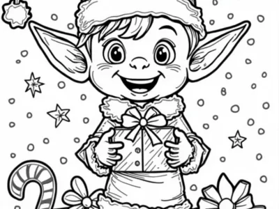 Cute Christmas Elf Coloring Page