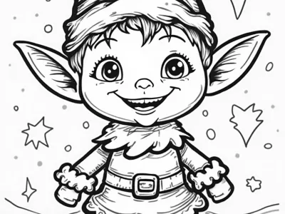 Happy Elf Coloring Page