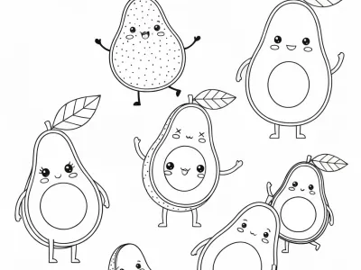 Enchanting Kawaii Avocados Coloring Page