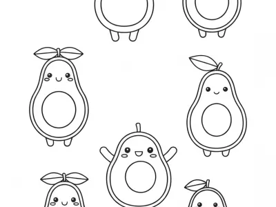 Happy Kawaii Avocados Coloring Page