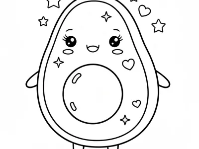 Joyful Kawaii Avocados With Decorations Coloring Page