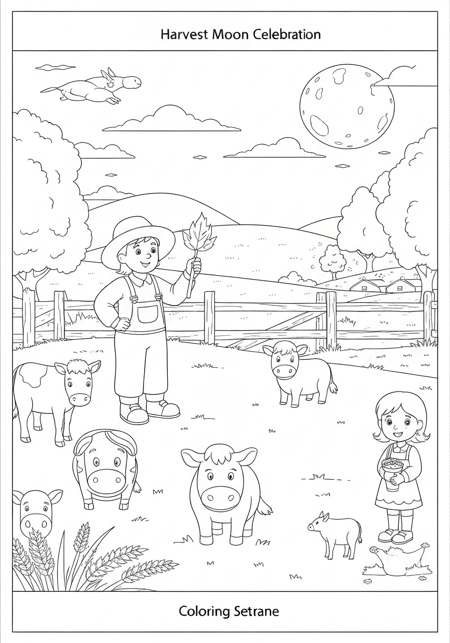 Beautiful Harvest Moon Celebration Coloring Page