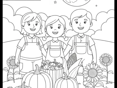 Gorgeous Cartoon Harvest Moon Celebration Coloring Page