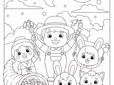 Happy Harvest Moon Celebration Coloring Page