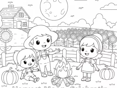 Nice Cartoon Harvest Moon Celebration Coloring Page