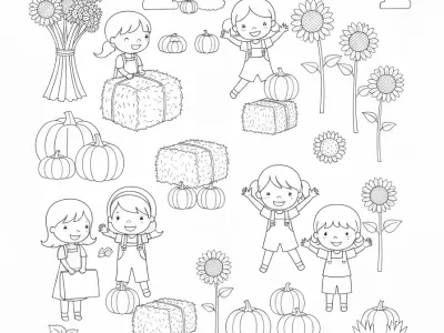 Joyful Cute Harvest Time Fun Coloring Page