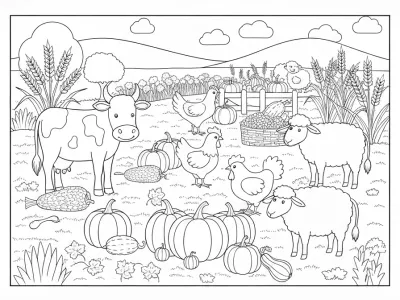 Nice Cute Harvest Time Fun Coloring Page