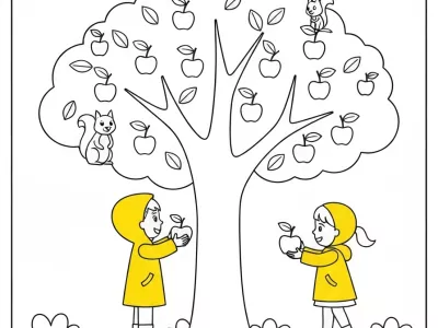 Amazing Autumn Apple Picking Adventure With Decorations Coloring Page