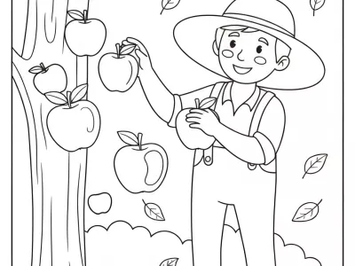 Beautiful Autumn Apple Picking Adventure Coloring Page