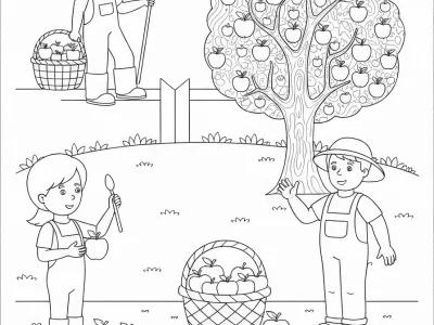 Creative Autumn Apple Picking Adventure Coloring Page