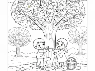 Delightful Festive Autumn Apple Picking Adventure Coloring Page
