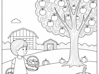 Enchanting Autumn Apple Picking Adventure Coloring Page