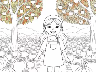 Fun Autumn Apple Picking Adventure Coloring Page