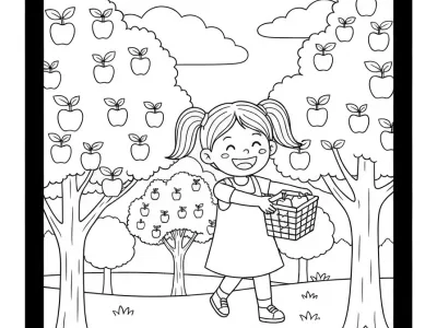 Gorgeous Autumn Apple Picking Adventure With Decorations Coloring Page