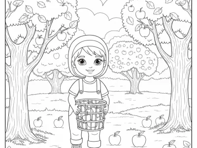 Happy Autumn Apple Picking Adventure Coloring Page