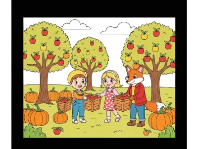 Incredible Autumn Apple Picking Adventure Coloring Page