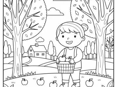 Lovely Autumn Apple Picking Adventure Coloring Page