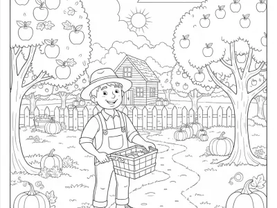 Magical Autumn Apple Picking Adventure Coloring Page