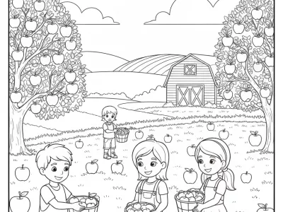 Nice Festive Autumn Apple Picking Adventure Coloring Page