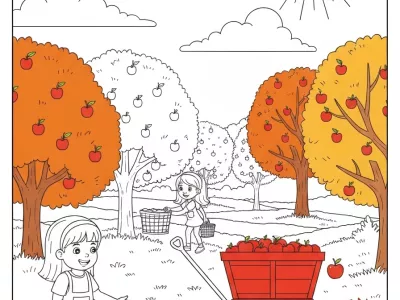Outstanding Autumn Apple Picking Adventure Coloring Page